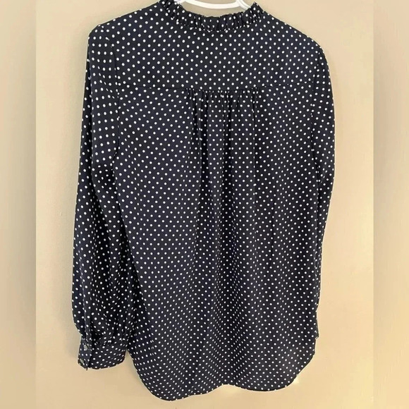[S]Kate Spade Dark  Navy Blue Polka Dot LS Blouse - Picture 5 of 13